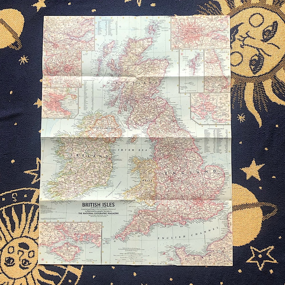 1958 British Isles vintage Map The National Geographic Society